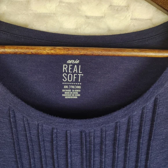 Aerie Navy Real Soft Pleated Shirt with Ruffle Accents Women's Size XXL - Picture 4 of 11